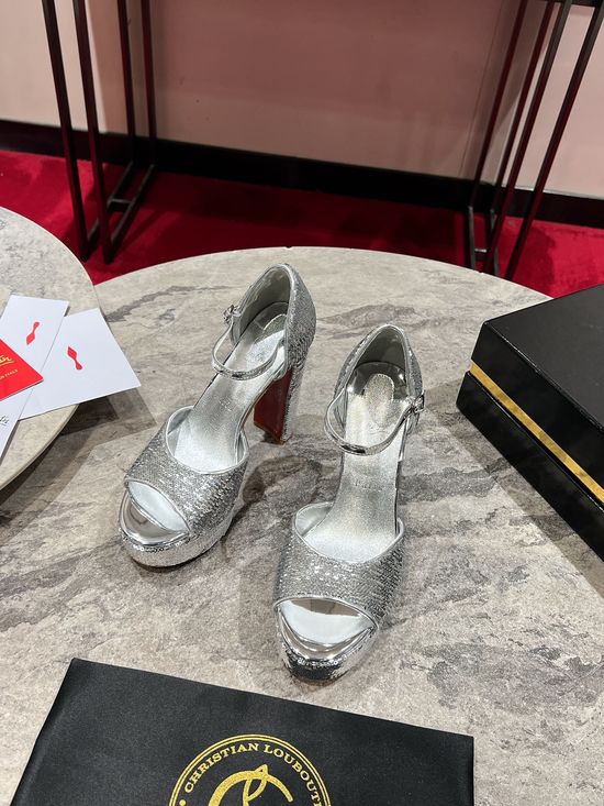 Christian Louboutine Shiny Calfskin Platform Ankle Strap Sandals