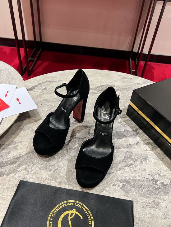 Christian Louboutine Shiny Calfskin Platform Ankle Strap Sandals