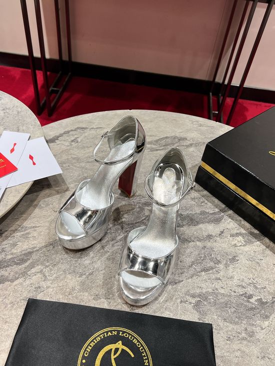 Christian Louboutine Shiny Calfskin Platform Ankle Strap Sandals