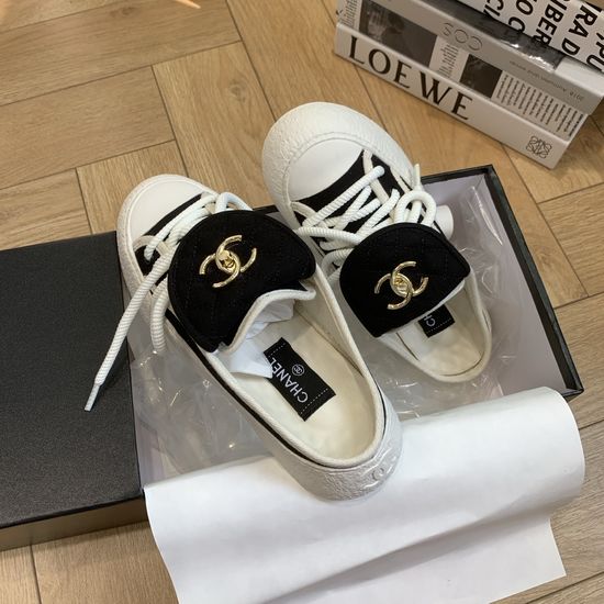 Chanel Casual Canvas Slip On Shoes With Buckle Detail