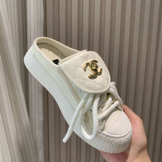 Chanel Casual Canvas Slip On Shoes With Buckle Detail