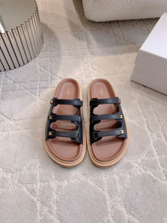 Celine Thick Sole Slide Sandals With Buckle Decoration