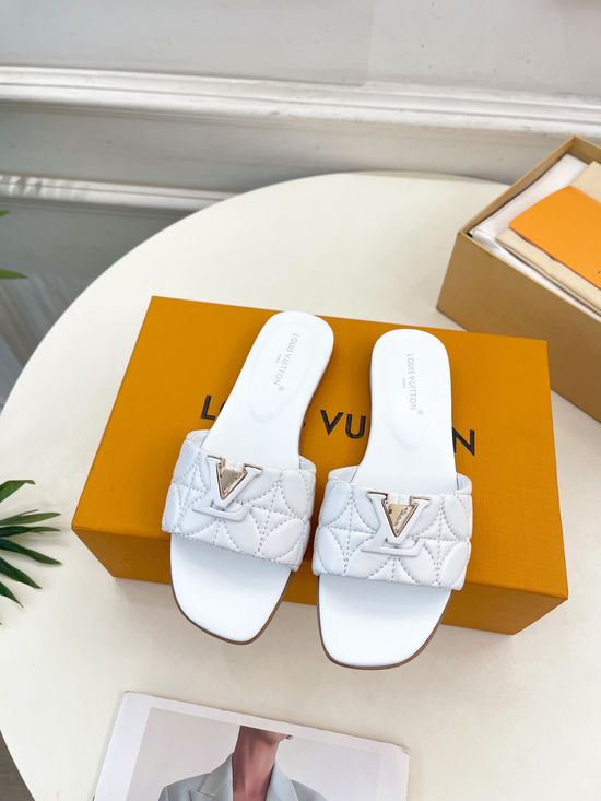 Louis Vuitton Embroidered Buckle Sheepskin Leather Flat Slides