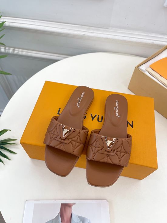 Louis Vuitton Embroidered Buckle Sheepskin Leather Flat Slides