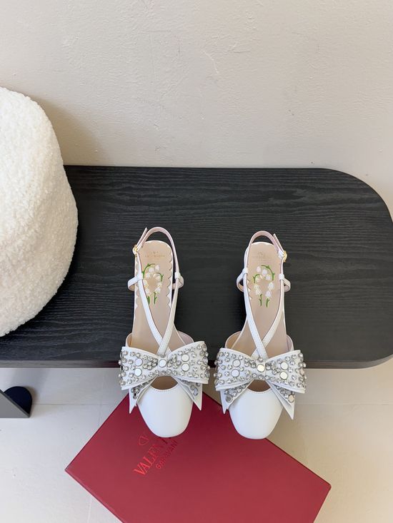 Valentino Rhinestone Bow Decor Block Heel Sandals