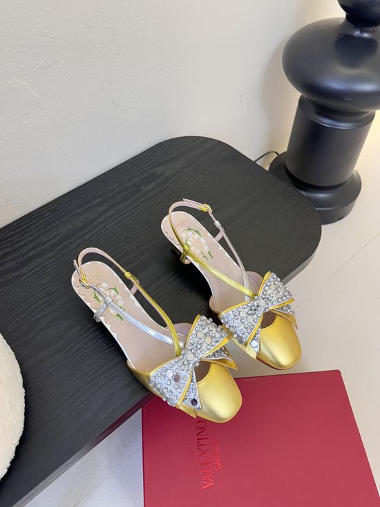 Valentino Rhinestone Bow Decor Block Heel Sandals