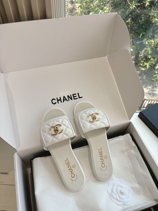 Chanel Sheepskin Lined Buckle Slide Slippers Comfortable Casual Footwear