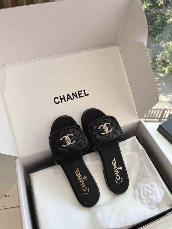 Chanel Sheepskin Lined Buckle Slide Slippers Comfortable Casual Footwear