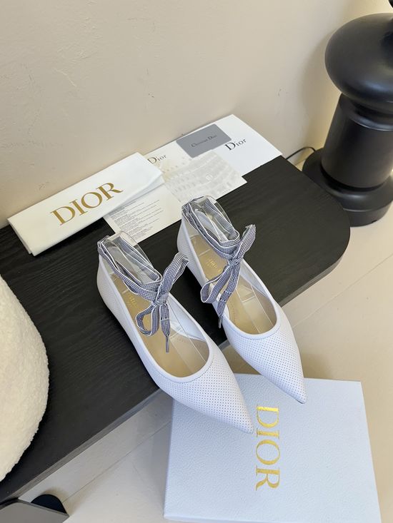 Christian Dior Lace-up Cutout Leather Ballet Flats with Removable Straps
