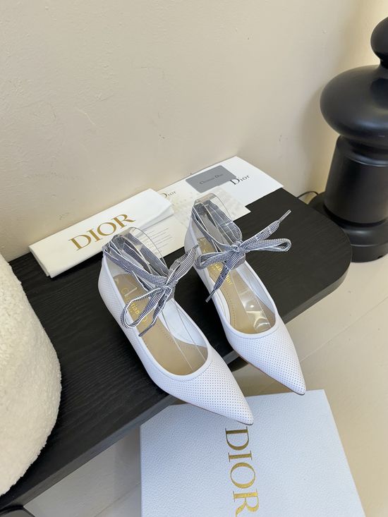 Christian Dior Lace-up Cutout Leather Ballet Flats with Removable Straps