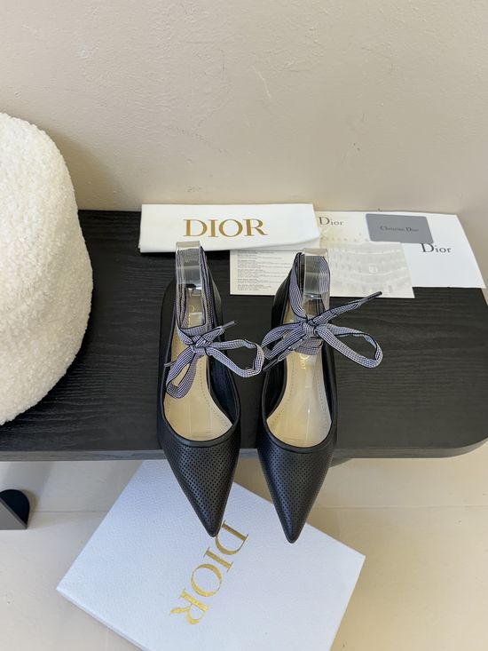Christian Dior Lace-up Cutout Leather Ballet Flats with Removable Straps