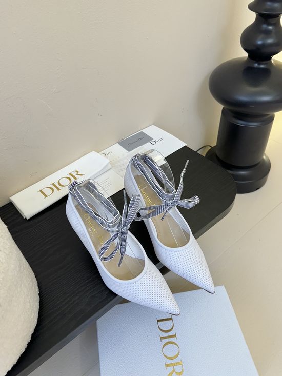 Christian Dior Lace-up Cutout Leather Ballet Flats with Removable Straps