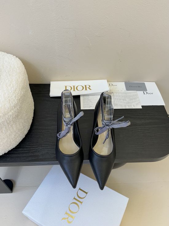 Christian Dior Lace-up Cutout Leather Ballet Flats with Removable Straps