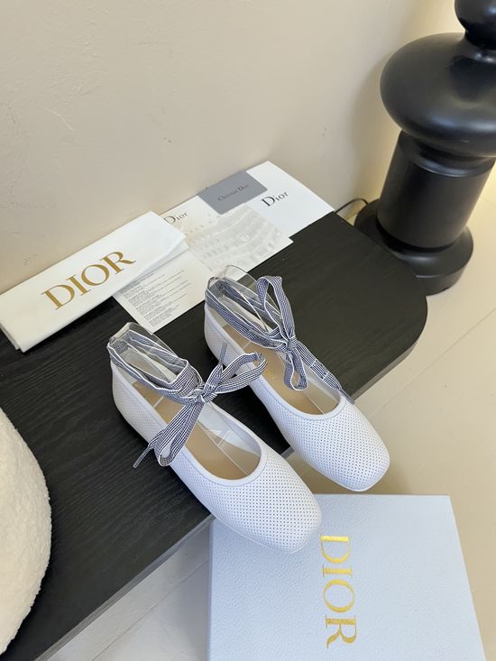 Christian Dior Cutout Lace-up Soft Leather Casual Ballet Flat Shoes