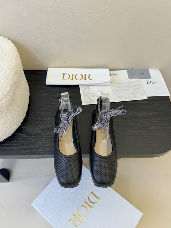 Christian Dior Cutout Lace-up Soft Leather Casual Ballet Flat Shoes