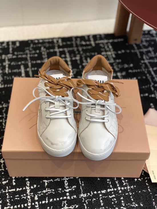 Miu Miu Lace-up Platform Casual White Shoes Soft Insole