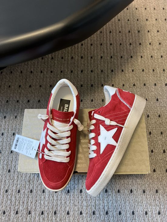 Golden Goose Red Distressed Leather Platform Casual Sneakers