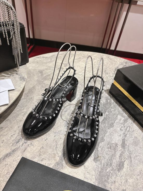 Christian Louboutine Backless Mary Jane Shoes with Metal Studs