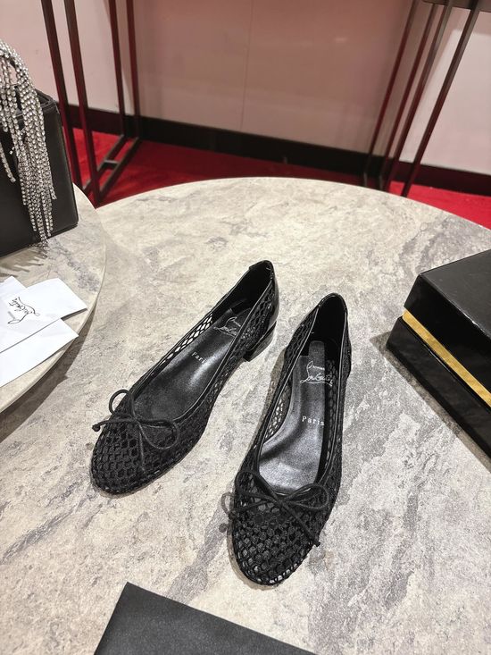 Christian Louboutine Mesh Ballet Flats Genuine Leather Soft Sole