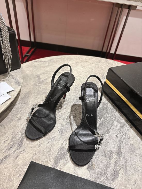 Christian Louboutine Black Satin Gem Embellished Stiletto Heel Sandals
