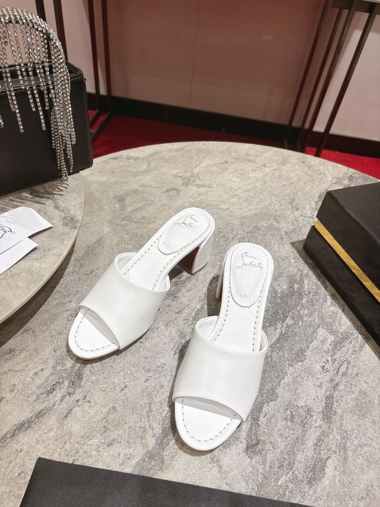Christian Louboutine Chunky Heel Slide Sandals Leather Upper Slim Straps