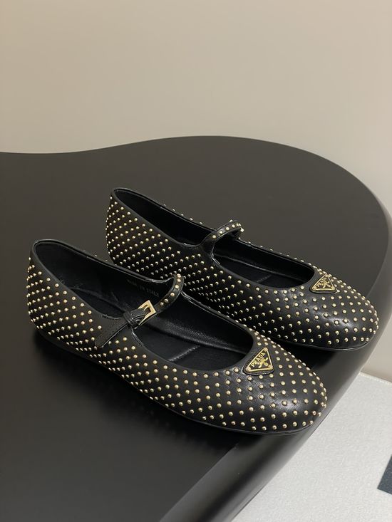 Prada Studded Decor Mary Jane Ballet Flats with Buckle