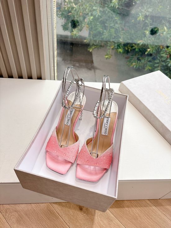 Jimmy Choo Handmade Pointed Toe Rhinestone Hollow Heels with Flower Decor