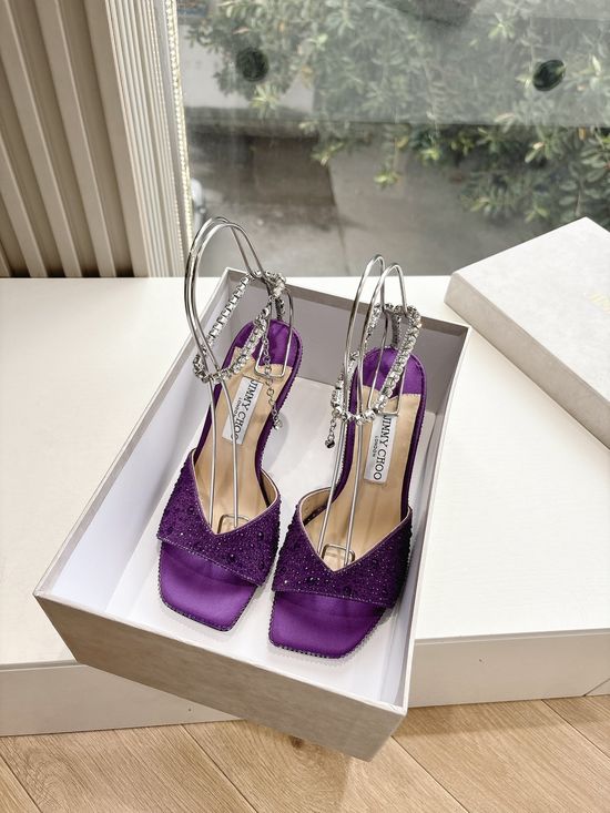 Jimmy Choo Handmade Pointed Toe Rhinestone Hollow Heels with Flower Decor
