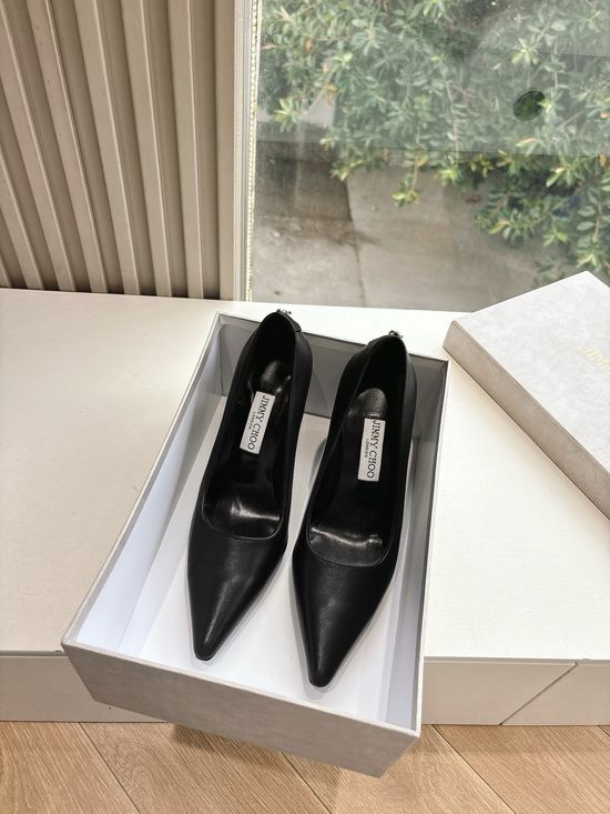 Jimmy Choo Sheepskin Pointed Toe Heels with Adjustable Flower Design