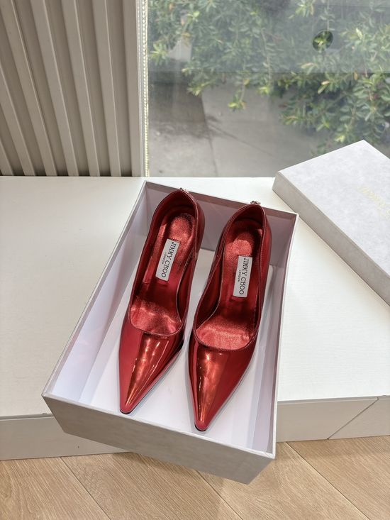 Jimmy Choo Sheepskin Pointed Toe Heels with Adjustable Flower Design