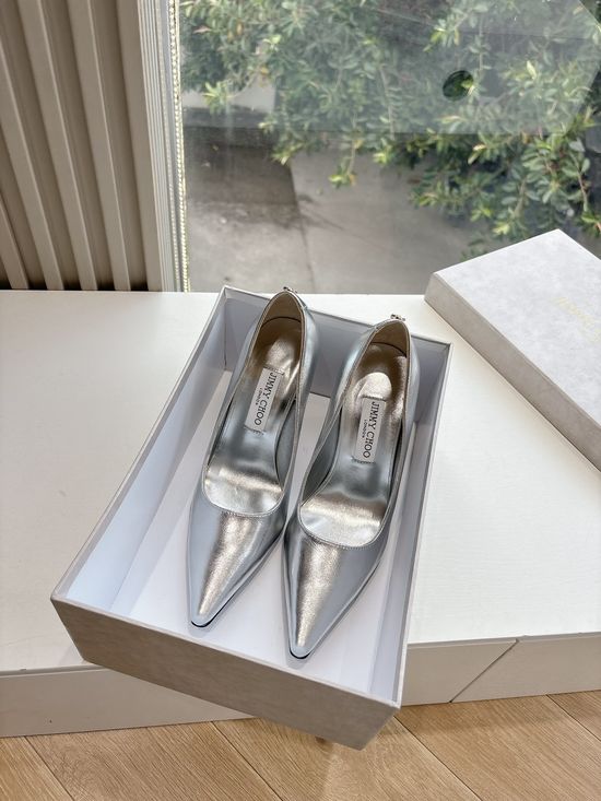 Jimmy Choo Sheepskin Pointed Toe Heels with Adjustable Flower Design