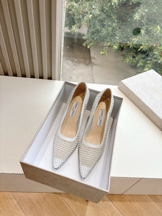 Jimmy Choo Rhinestone Pointed Toe Heels with Customizable Flower Accent