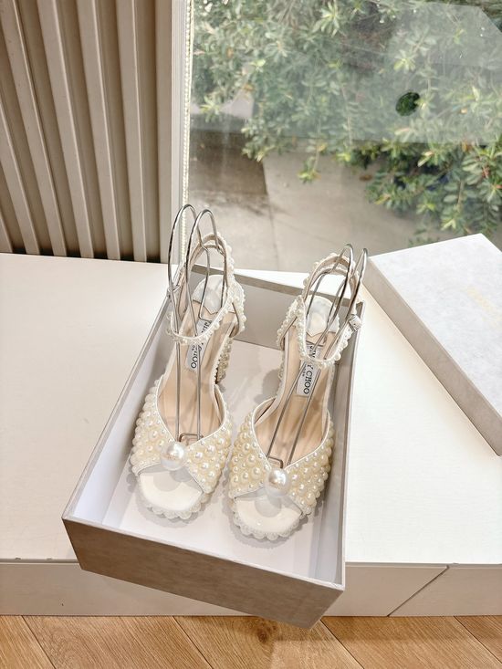 Jimmy Choo Handmade Platform Pearl Heels with Adjustable Flower Decor