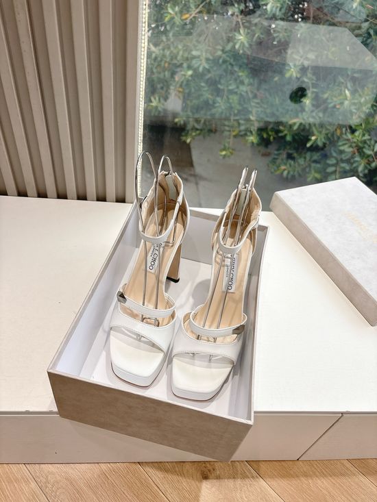 Jimmy Choo Elegant Patent Leather Platform Heels with Adjustable Floral Detail