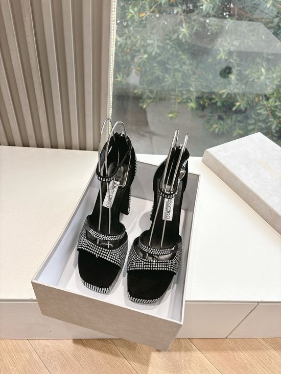 Jimmy Choo Elegant Rhinestone Platform Heels with Adjustable Floral Detail