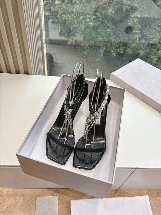 Jimmy Choo Elegant Rhinestone Platform Heels with Adjustable Floral Detail