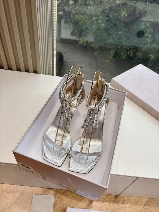Jimmy Choo Elegant Rhinestone Platform Heels with Adjustable Floral Detail