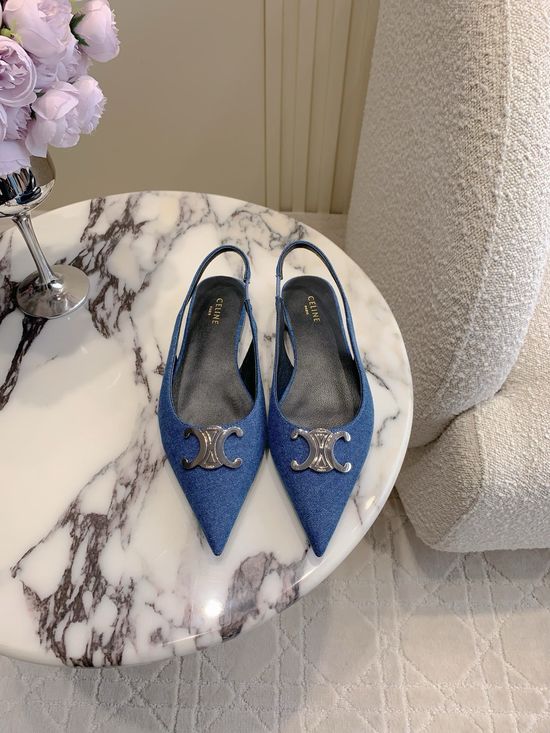 Celine Pointed Toe Leather Upper Buckle Decor Flat Shoes