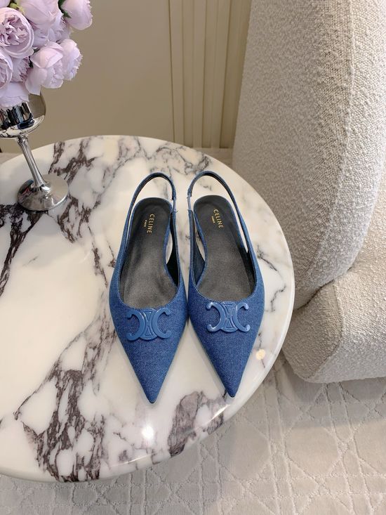 Celine Pointed Toe Leather Upper Buckle Decor Flat Shoes