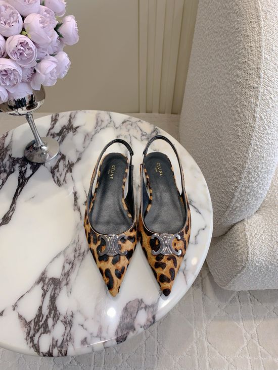 Celine Pointed Toe Leather Upper Buckle Decor Flat Shoes