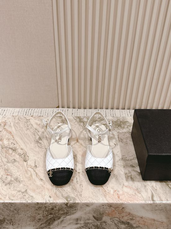 Chanel Classic Pearl Buckle Low Heel Leather Sandals