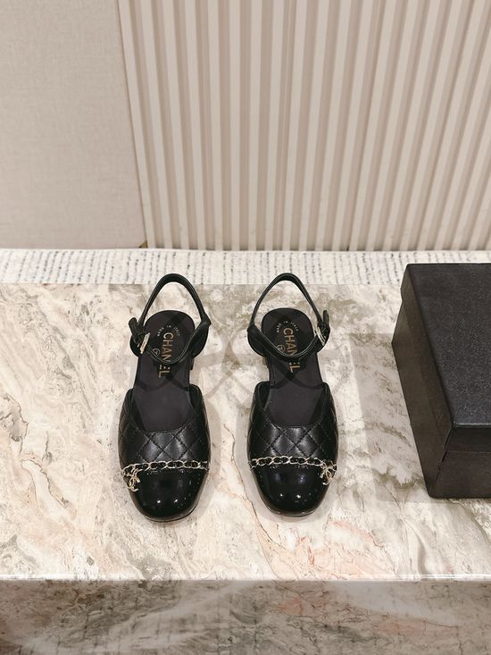 Chanel Classic Pearl Buckle Low Heel Leather Sandals