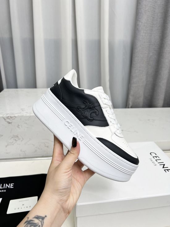 Celine Casual Leather Sneakers With Non-slip Rubber Sole