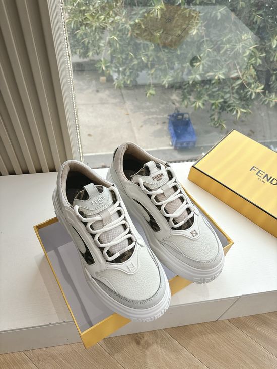 Fendi Stitched Leather Casual Sneakers With Logo Detail