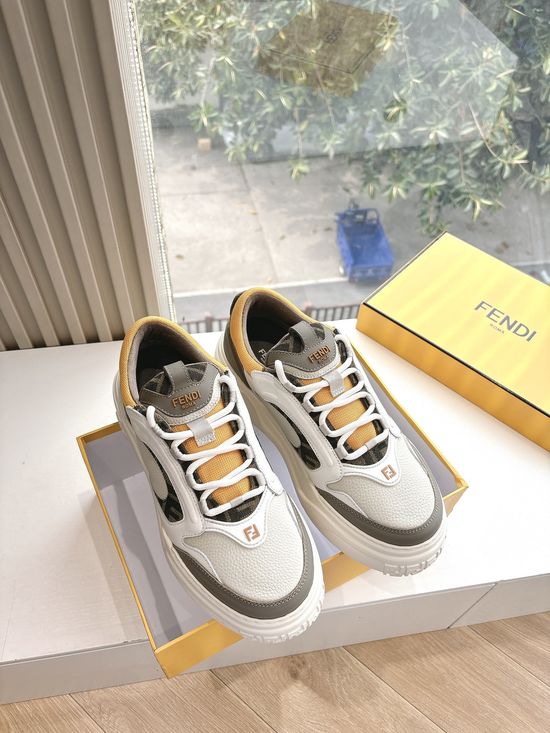 Fendi Stitched Leather Casual Sneakers With Logo Detail