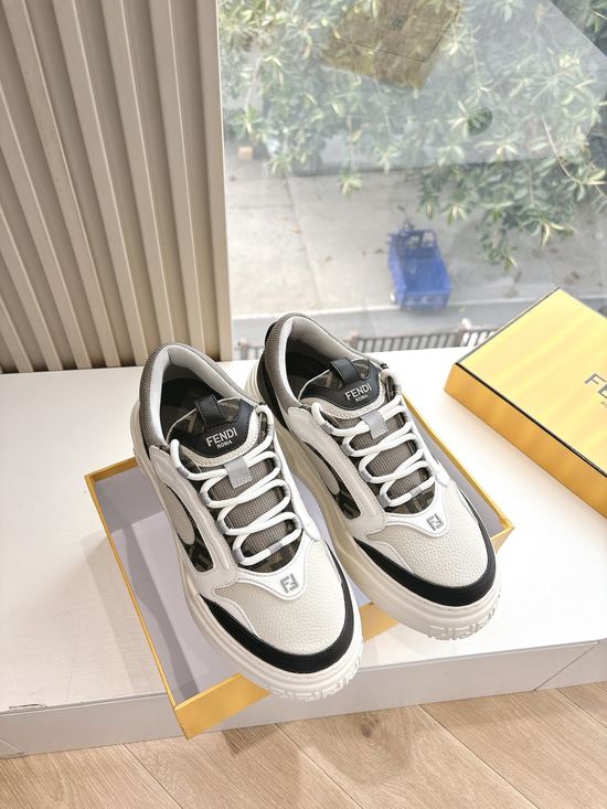 Fendi Stitched Leather Casual Sneakers With Logo Detail