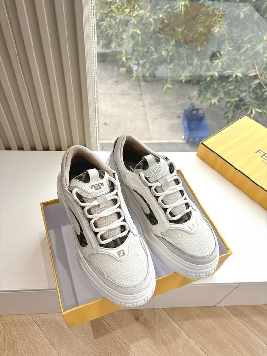 Fendi Stitched Leather Casual Sneakers With Logo Detail