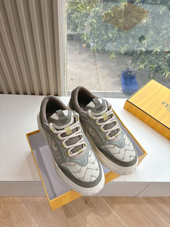Fendi Stitched Leather Casual Sneakers With Logo Detail