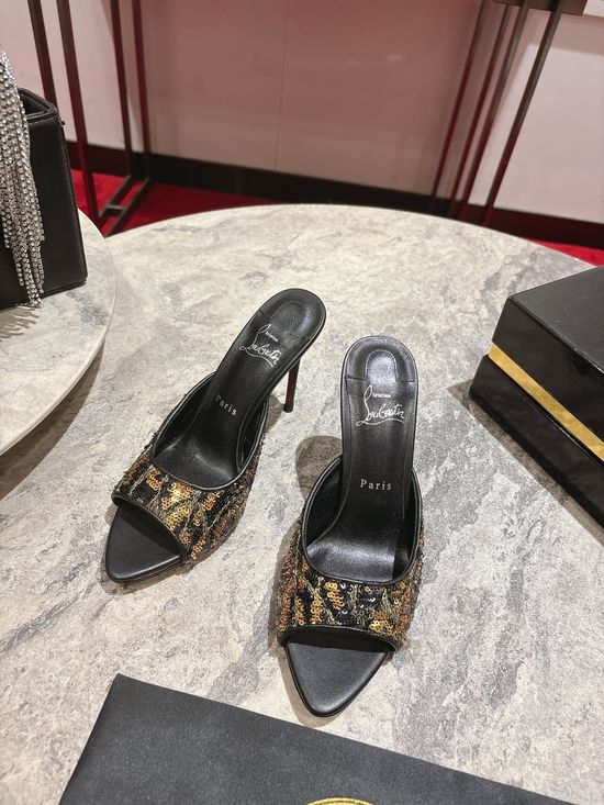 Christian Louboutine Pointed Toe High Heel Slides with Red Sole