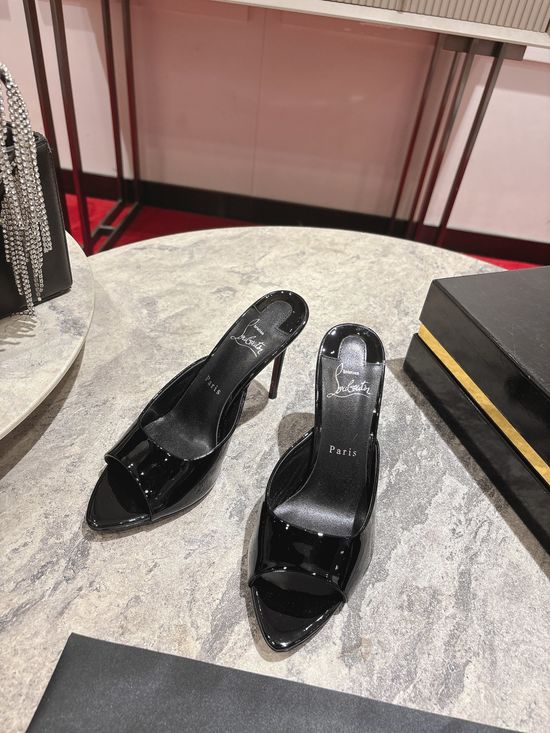 Christian Louboutine Pointed Toe High Heel Slides with Red Sole